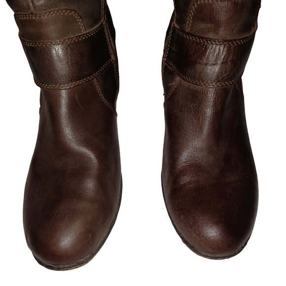 B.O.C. Brown Leather Buckle Zip Chunky Block Wedge Heel Boots Womens Size 9 - Picture 15 of 15